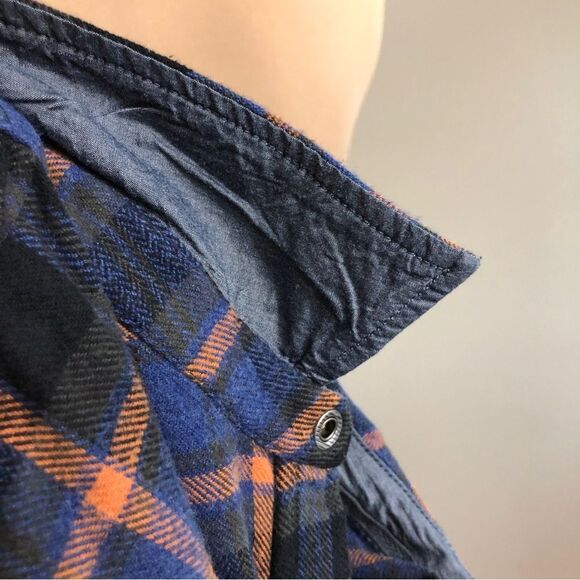 PrAna Shacket Shirt Womens Medium Golden Canyon Flannel Sapphire Blue Plaid NWT - Picture 11 of 15